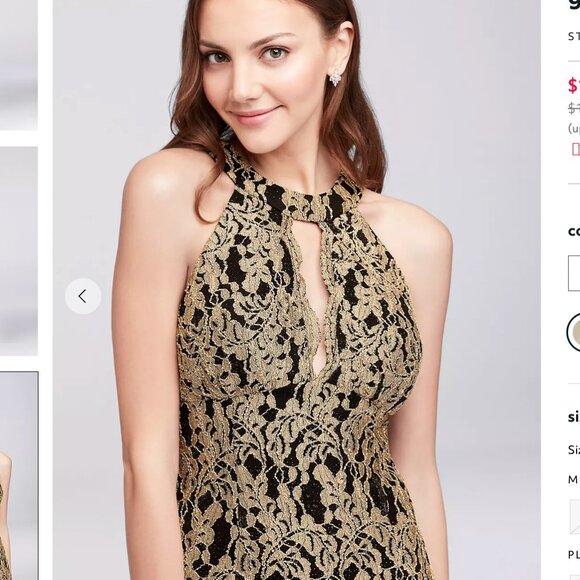 Gold lace high-neck halter mermaid maxi gown - Picture 3 of 9